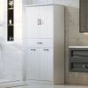 Bathroom Storage Cabinet with Two Laundry Baskets, Storage Cabinet with Doors and Drawer for Home, White