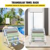 VEVOR Pool Towel Rack, 8 Bar, White, Freestanding Outdoor PVC Triangular Poolside Storage Organizer, Include 8 Towel Clips, Mesh Bag, Hook