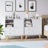 Decorative Cabinet; 34.2 Inches High White Wood Floor Storage Cabinet With Doors And Drawers For Living Room