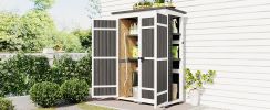 [Video Provided] TOPMAX Outdoor 5.5ft Hx4.1ft L Wood Storage Shed, Garden Tool Cabinet with Waterproof Asphalt Roof, Four Lockable Doors