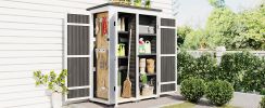 [Video Provided] TOPMAX Outdoor 5.5ft Hx4.1ft L Wood Storage Shed, Garden Tool Cabinet with Waterproof Asphalt Roof, Four Lockable Doors