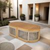 Direct Wicker 47.3" Outdoor Oval Coffee Table with Woven Rope Design-Light Teak