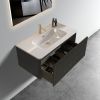 U058-Etna36W-308 Etna 36" Striped Brushed Black Oak Floating Bathroom Vanity with White Ceramic Sink, Bathroom Vanity for Modern Bathroom