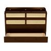 Queen Size Murphy Bed, Pine Wood Cabinet Bed with Rattan Decoration and Storage Drawer,Walnut