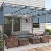 Outsunny 5-Piece Patio Furniture Set with PE Rattan Three-Seater Sofa, Armchairs, Footstools, Cushions, Mixed Brown