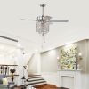 52'' Classical Crystal Ceiling Fan Lamp 3 Speed Hand Pull Chain (High, Mid, Low), 5 Reversible Blades for Living Room, Dining Room, Bedroom