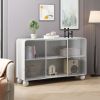 47.25"Glass Storage Cabinet Floor-to-ceiling for Kitchen, Living Room, Bathroom(White)