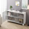 47.25"Glass Storage Cabinet Floor-to-ceiling for Kitchen, Living Room, Bathroom(White)