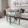 Transparent Oval glass coffee table, modern table in living room Oak wood leg tea table 3-layer glass table