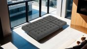 Dark Gray Futon Sofa Biscuit Tufting Seat Back 1pc Sofa Adjustable Headrest Converts to Chaise Couch