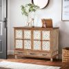 59.06" Chic Natural Wood Accent Cabinet, 4 Doord 3 drawers Sideboard Buffet with Adjustable Shelves, Stylish Storage for Living Room, Kitchen