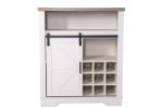 Farmhouse Storage Cabinet with Sliding Barn Door & Wine Shelf, Small Storage Cabinet for, Kitchen, Living Room, Rustic Oak with Antique White