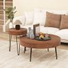 Set of 2 Solid Wood Ring Pattern Farmhouse Round Coffee Tables