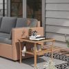 Outsunny Outdoor Wicker Coffee Table Rattan Patio Furniture 2-Tier Storage Shelf Aluminum Frame Square Side Table Tempered Glass Top Sand