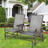 Outsunny 2-Person Outdoor Glider Bench with Center Table, Patio Rocking Chair Swing Loveseat with Breathable Mesh for Backyard, Front Porch, Brown
