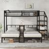 Twin over Twin & Twin Bunk Beds for 3, Twin XL over Twin & Twin Bunk Bed Metal Triple Bunk Bed with Desk & Shelves, Space Saving/Noise Reduction