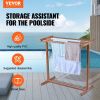 VEVOR Pool Towel Rack, 5 Bar, Brown, Freestanding Outdoor PVC T-Shape Poolside Storage Organizer, Include 8 Towel Clips, Mesh Bag, Hook