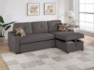 Ash Black Dorris Fabric Convertible Sectional Sofa Pull out Bed Couch Storage Chaise Cup Holders Pillows 2pc Sectional Living Room