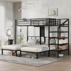 Twin over Twin & Twin Bunk Beds for 3, Twin XL over Twin & Twin Bunk Bed Metal Triple Bunk Bed with Desk & Shelves, Space Saving/Noise Reduction