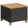 Patio Table Black 17.7"x17.7"x14.6" Poly Rattan Acacia Wood