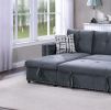 Gray Velvet Convertible Sectional Sofa Pull out Bed Couch Storage Chaise Tufted Reversible 2pc Sectional Living Room