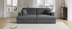 86.5" Oversized Loveseat Chaise Lounge Sectional Sofa Bed Corduroy Sleeper Sofa with Two USB Ports