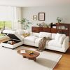 U-style Upholstered Modular Sofa with Removable Storage Ottoman, 2 hidden cup holders