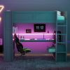Wood Twin Size Gaming Loft Bed with Desk, Multi-storage Shelves, LED and Charging Station, Dark Gray(Expected Arrival Time: 2.14)