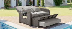 TOPMAX PE Wicker Rattan Double Chaise Lounge, 2-Person Reclining Daybed with Adjustable Back and Cushions, Free Furniture Protection Cover