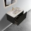 U057-Etna30W-308 Etna 30" Striped Brushed Black Oak Floating Bathroom Vanity with White Ceramic Sink, Bathroom Vanity for Modern Bathroom