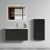 U057-Etna30W-308 Etna 30" Striped Brushed Black Oak Floating Bathroom Vanity with White Ceramic Sink, Bathroom Vanity for Modern Bathroom