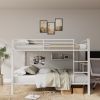 Full Over Full Bunk Bed, Heavy Duty Metal Bunk Bed Frame with Built-in Ladder and Safety Guard Rail, Low Metal Bunk Bed Frame for Kids