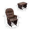 HOMCOM Nursery Glider Rocking Chair with Ottoman Thick Cushion Comfort Brown Wood Base