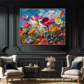 Colorful Floral Canvas Art Vibrant Flower Oli Painting on Canvas Textured Acrylic Painting Impasto Cheerful Floral Art Living Room Wall Art (Style: 01, size: 50x50cm)