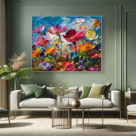 Colorful Floral Canvas Art Vibrant Flower Oli Painting on Canvas Textured Acrylic Painting Impasto Cheerful Floral Art Living Room Wall Art (Style: 01, size: 80x80cm)