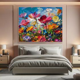 Colorful Floral Canvas Art Vibrant Flower Oli Painting on Canvas Textured Acrylic Painting Impasto Cheerful Floral Art Living Room Wall Art (Style: 01, size: 140x140cm)