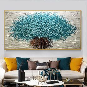 Large original oil painting blue flower decorative painting living room painting natural home decoration handmade painting (Style: 01, size: 40x80cm)