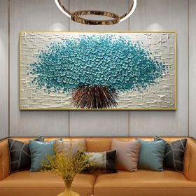 Large original oil painting blue flower decorative painting living room painting natural home decoration handmade painting (Style: 01, size: 70x140cm)