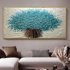 Large original oil painting blue flower decorative painting living room painting natural home decoration handmade painting (Style: 01, size: 80x160cm)