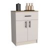 Pantry Organizer Cabinet 33" H, 1 Drawer, 2 Interior Shelves, 2 Doors, Ivory / Natural Oak
