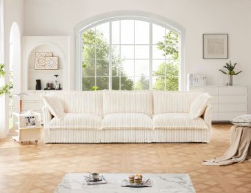 Slipcovered Sofa Couch, Modern 3 Seater Sofa with Suppleness Armrests,Deep Seat Sofa with Soft Multiple Big Pillows, Comfy Couch for Living Room (Color: as Pic)