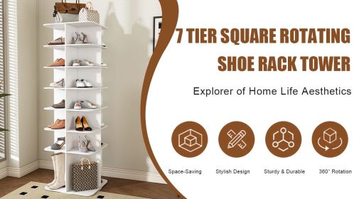 Rotating Shoe Rack Tower, 7-Tier Spinning Shoe Rack, Free Standing 360° Revolving Shoe Organizer (Color: as Pic)