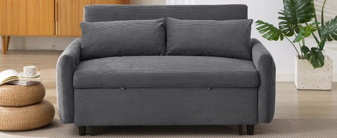 57.48" Pull-out Sofa Bed Convertible Couch 2 Seat Loveseat Sofa Modern Sleeper Sofa with Two Throw Pillows and USB Ports for Living Room (Color: as Pic)