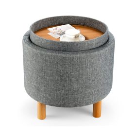 Bedroom Accent Storage Footstool w/ Tray (Type: Furniture, Color: Gray)
