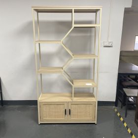 Rattan bookshelf 7 tiers Bookcases Storage Rack with cabinet for Living Room Home Office, Natural, 39.4'' W x 13.8'' D x 75.6'' H. (Color: as Pic)