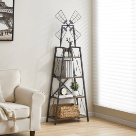 4-Tier Bookshelf,Display Storage Shelves With Metal Frame,Bookcase Organizer With Windmill For Living Room,Home Office (Attribute: Black)