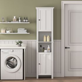 Bathroom Floor Storage Cabinet with 2 Doors Living Room Wooden Cabinet with 6 Shelves 15.75 x 11.81 x 66.93 inch (Color: White)