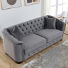 77-Inch Modern Chesterfield Velvet Sofa, 3-Seater Sofa, Upholstered Tufted Backrests with Nailhead Arms and 2 Cushions for Living Room, Bedroom