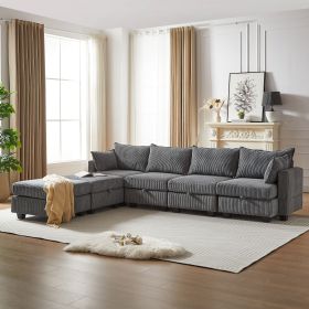 113.5'' Modular Sectiona Corduroy Sofa, Sectional Couches for Living Room U Shaped Sectional Couch with Storage Ottoman (Color: as Pic)