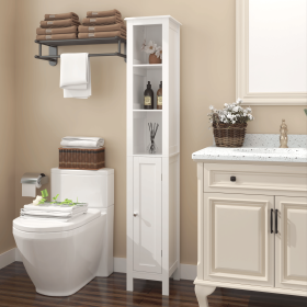 66.92" Tall Bathroom Storage Cabinet with Adjustable Shelves,Slim 1 Doors Freestanding Cabinet with Anti-Tip, Open compartments, for Home (Color: White, Material: MDF)